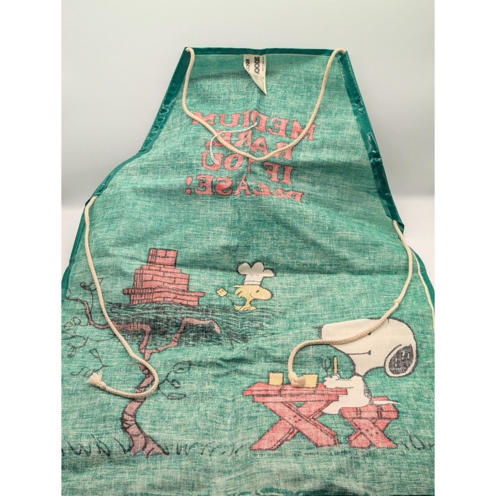 VTG 1965 Snoopy Peanuts Apron Woodstock Medium Rare If You Please PVC Green - Picture 6 of 7
